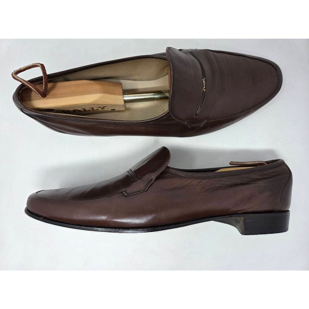 BALLY BASEL OF SWITZERLAND LEATHER LOAFERS MENS DRESS SHOES BROWN SIZE 12 M